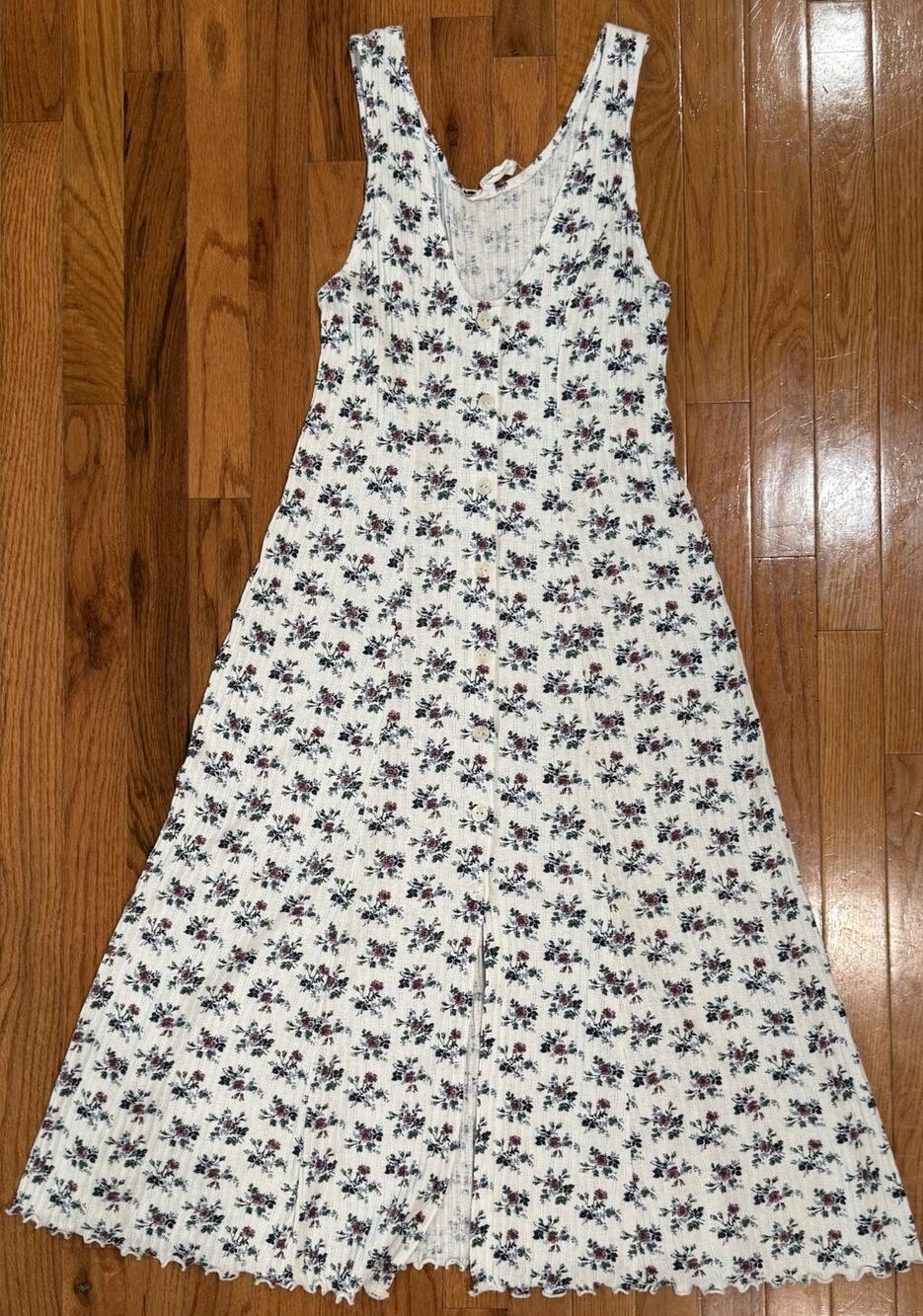 VTG 90s Backroad Blues Floral Ribbed Button Midi Dress Cottagecore Size 8 M